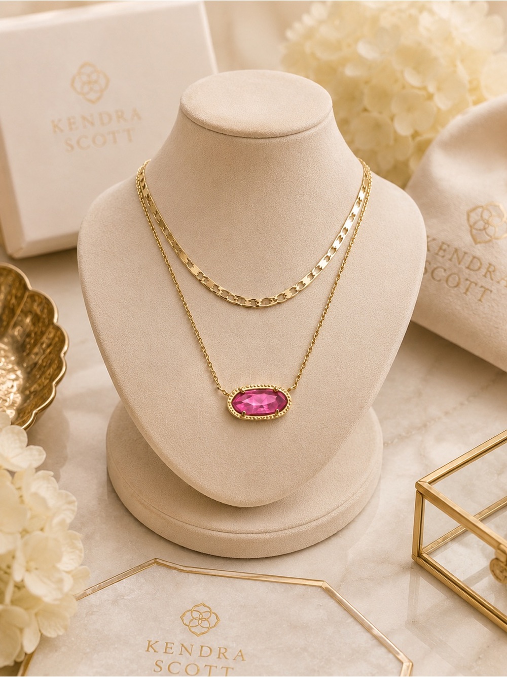 Kendra Scott Elisa Gold Pendant Necklace in Azalea Illusion - Picture 2 of 2